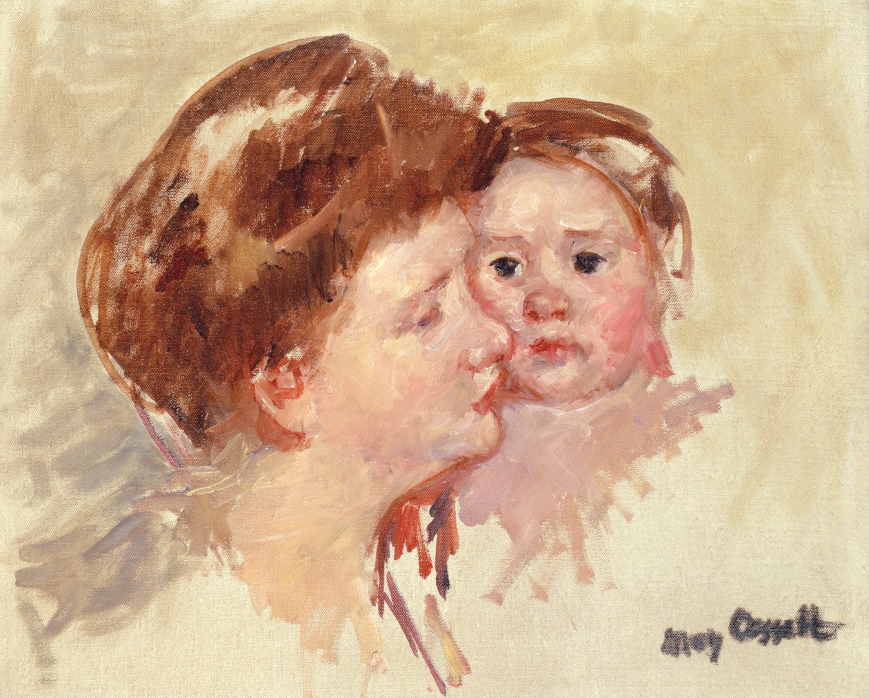Anya profilban, kisbabával pofátlanul (2. sz.), 1909 körül alkotó: Mary Cassatt