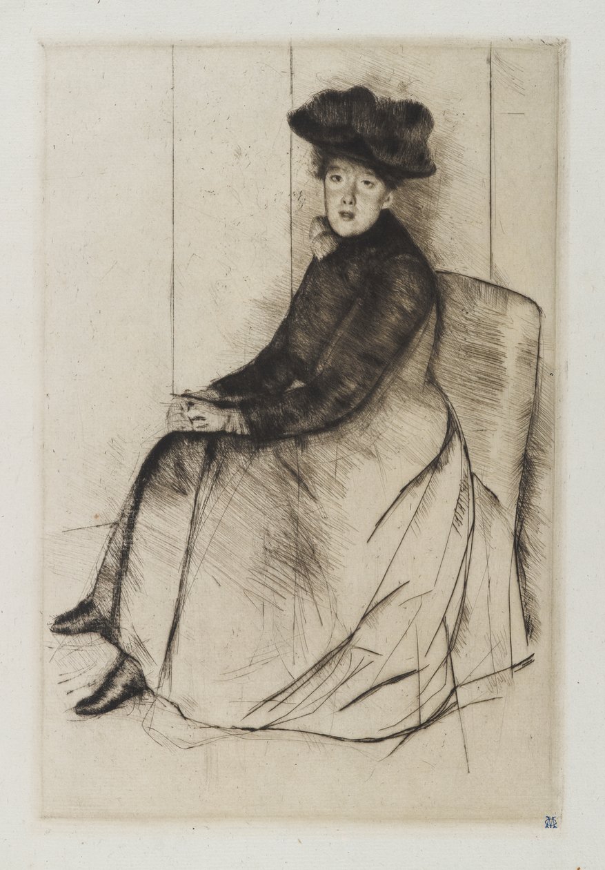 Reflection, 1890 körül (szárazpont zöld színű terített papíron) alkotó: Mary Cassatt
