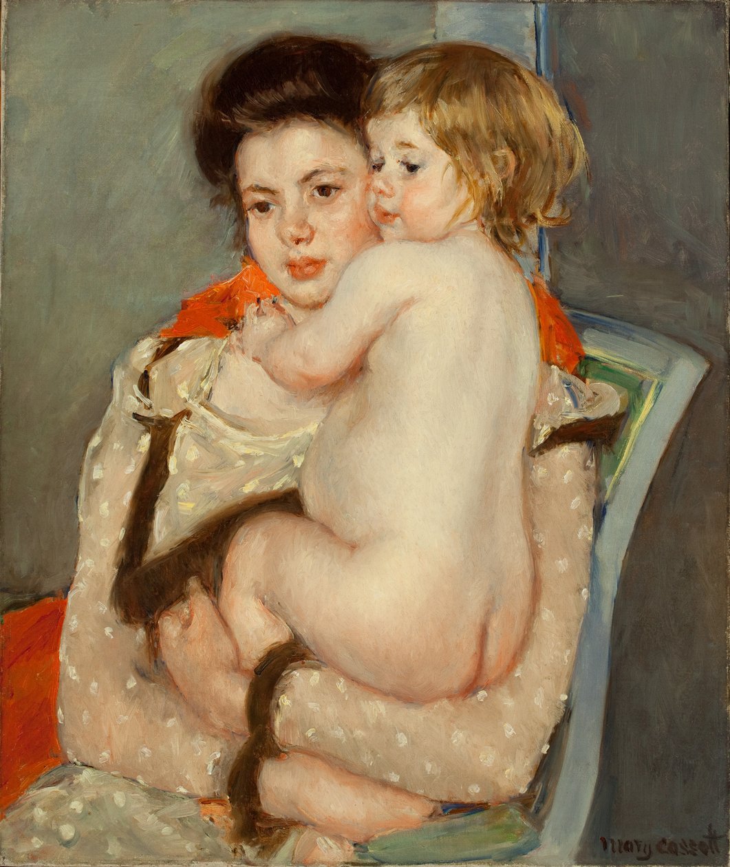 Reine Lefebvre meztelen babát tart a kezében, 1902 alkotó: Mary Cassatt