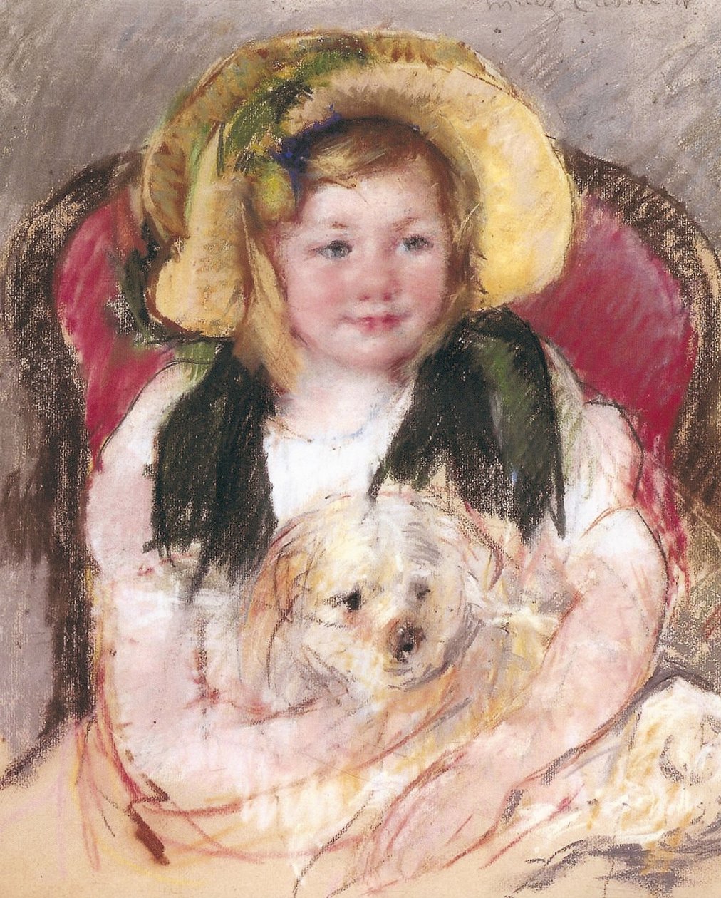 Sara a kutyájával egy karosszékben, 1901 alkotó: Mary Cassatt