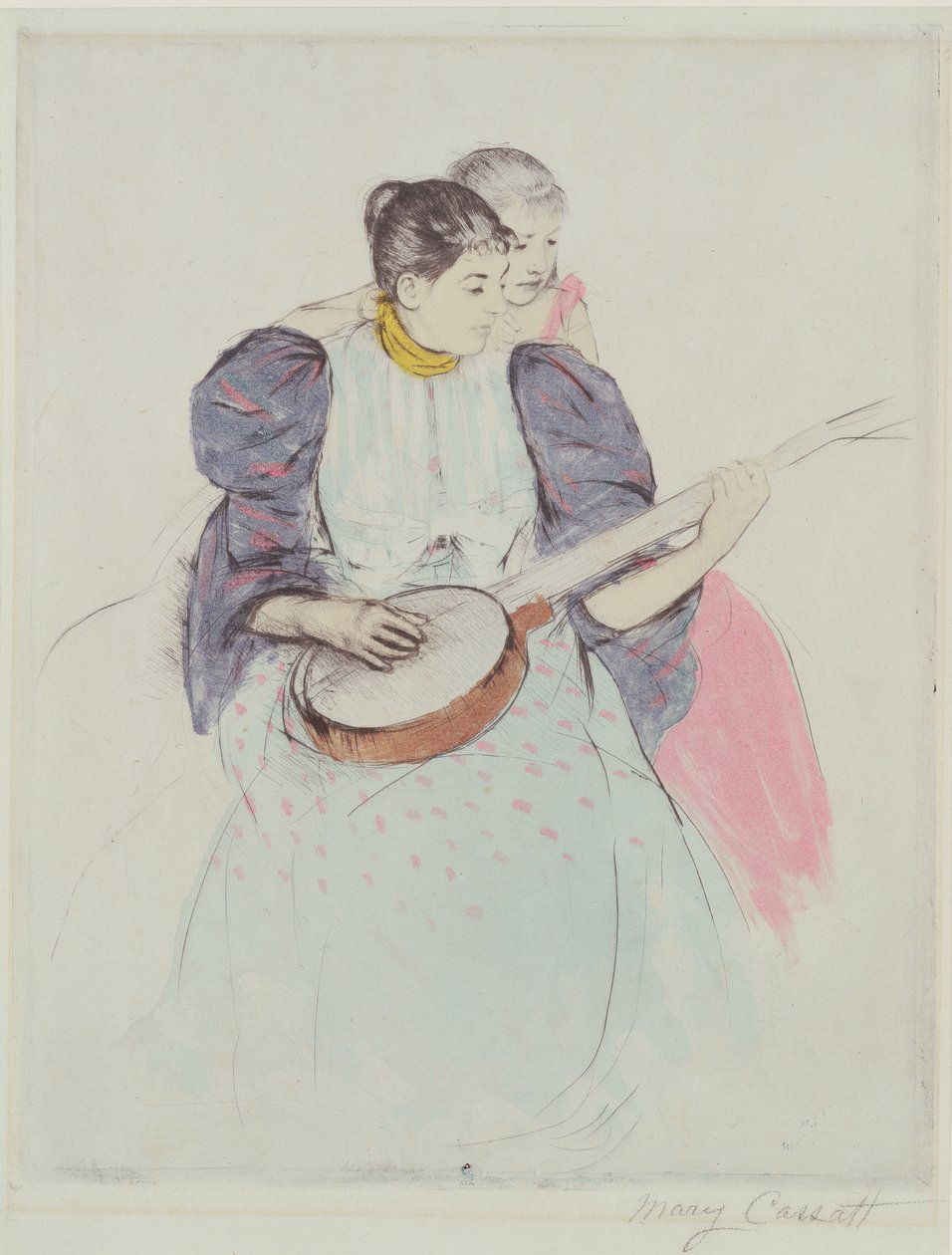 A bendzsólecke, 1893 (száraztű, softground és aquatinta, papír) alkotó: Mary Cassatt