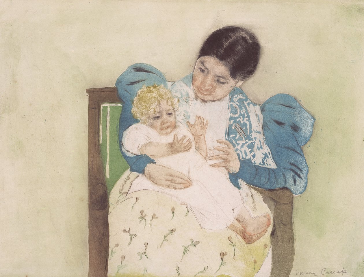 A mezítlábas gyermek, 1896 körül (száraztű és akvatinta, színek) alkotó: Mary Cassatt
