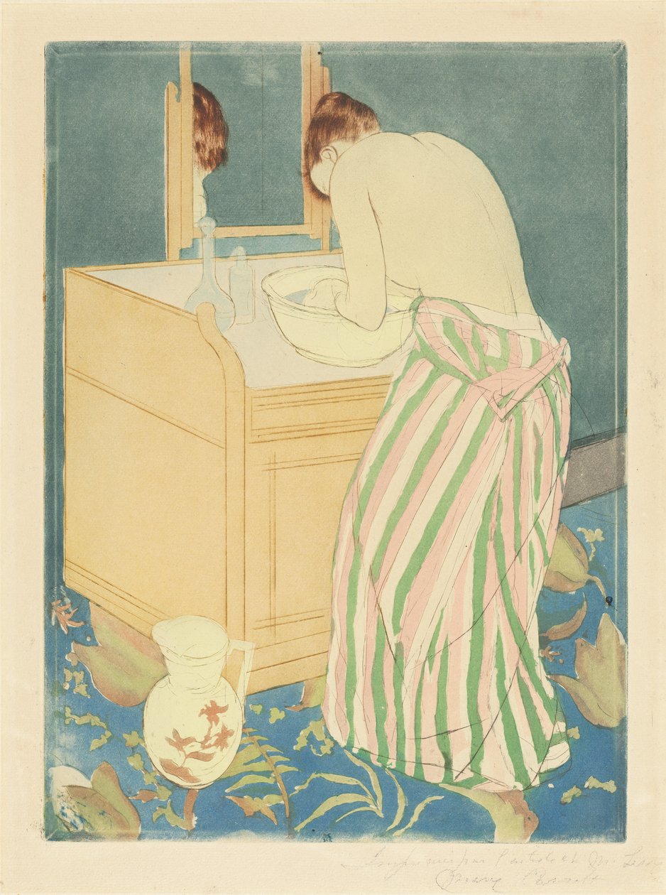 Fürdőző nő, 1890-1 (színes száraztű és akvatinta, nehéz terített papírra) alkotó: Mary Cassatt