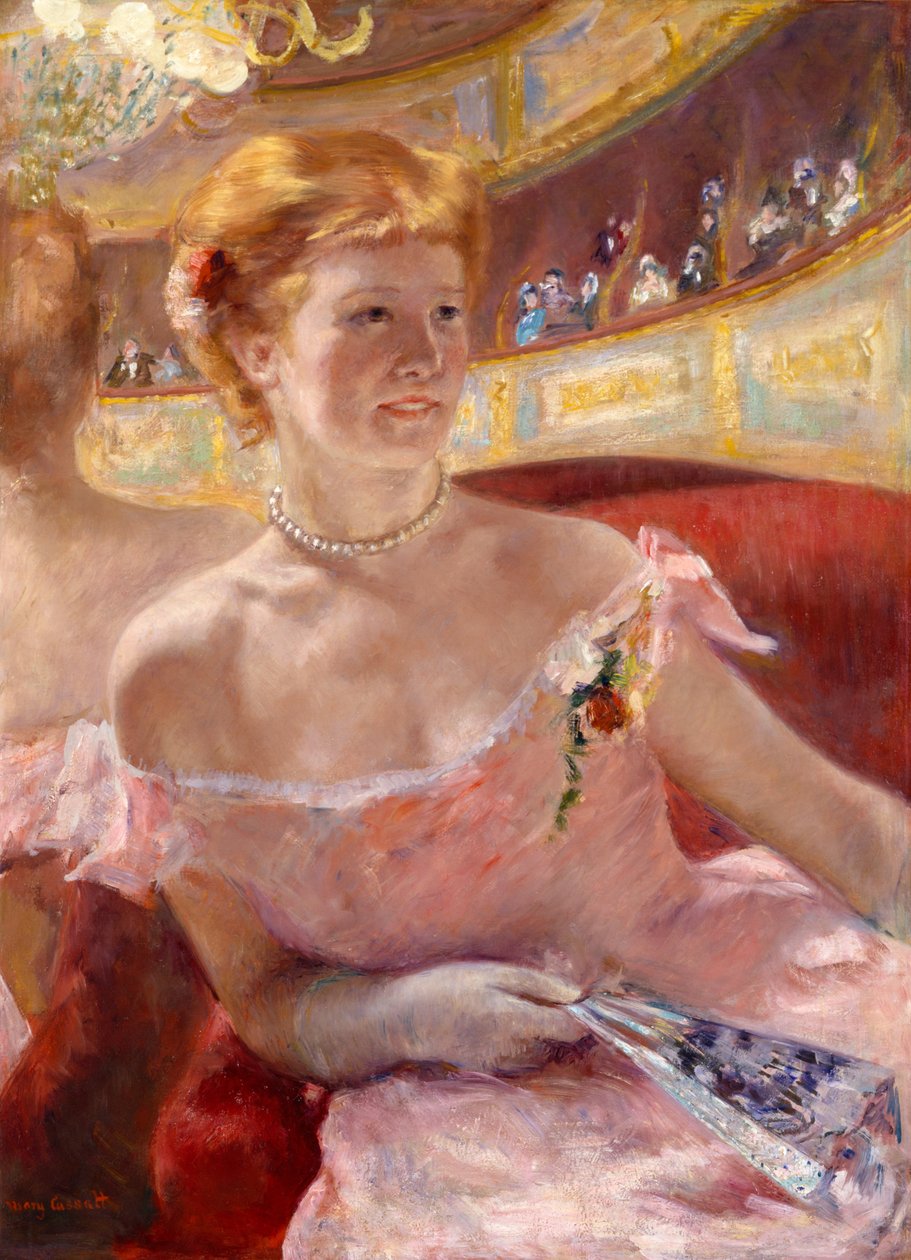 Nő gyöngy nyaklánccal a Loge -ban alkotó: Mary Cassatt
