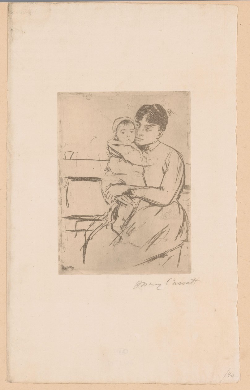 A bankon Anya és gyermek A padon (cím a tárgyon) alkotó: Mary Cassatt (signed by artist)