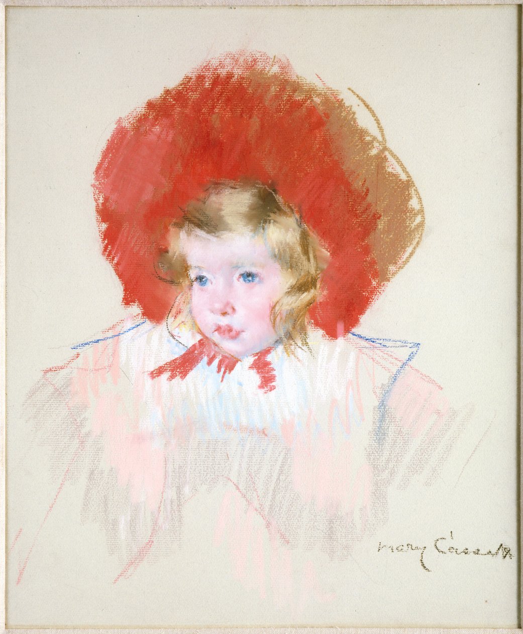 Gyermek piros kalappal alkotó: Mary Cassatt