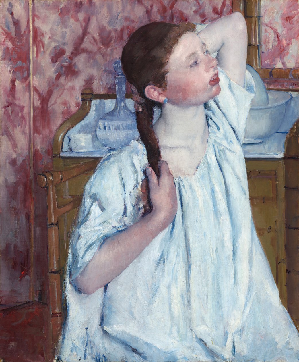Lány intézi a haját alkotó: Mary Cassatt