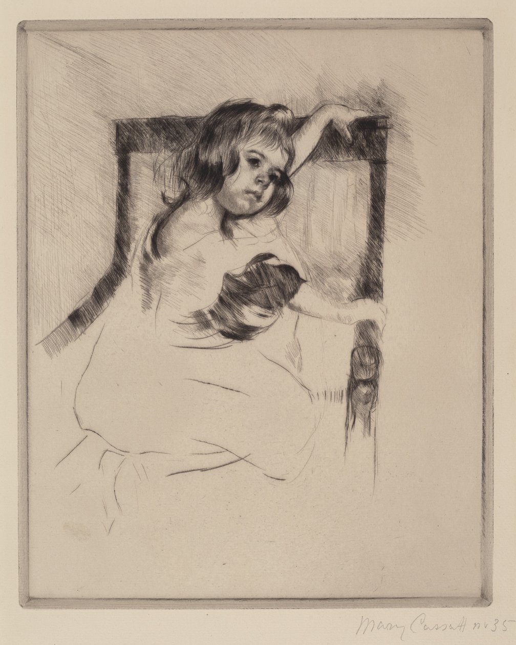 Térdelve egy karosszékben alkotó: Mary Cassatt