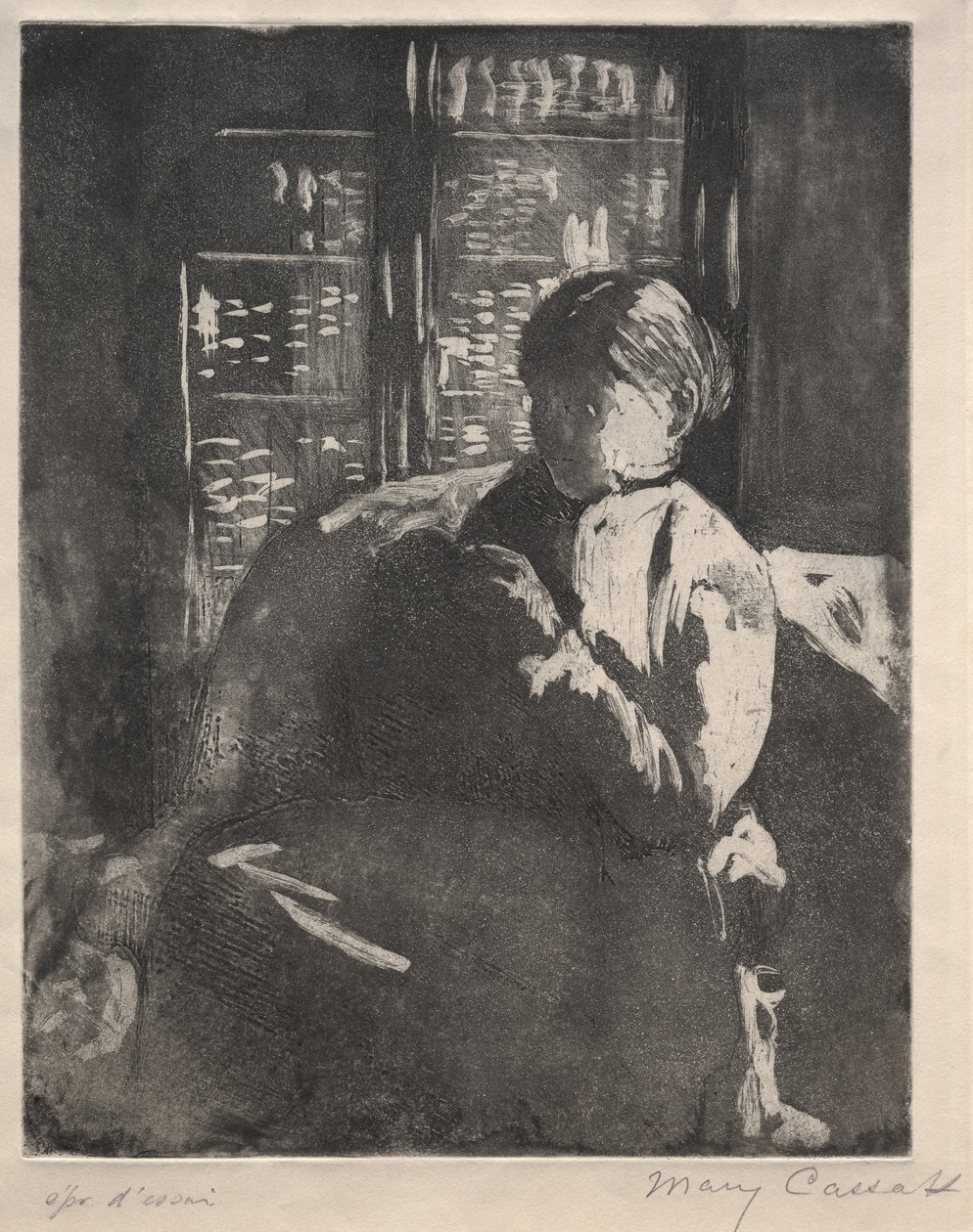 Kötés a könyvtárban, c. 1881. alkotó: Mary Cassatt