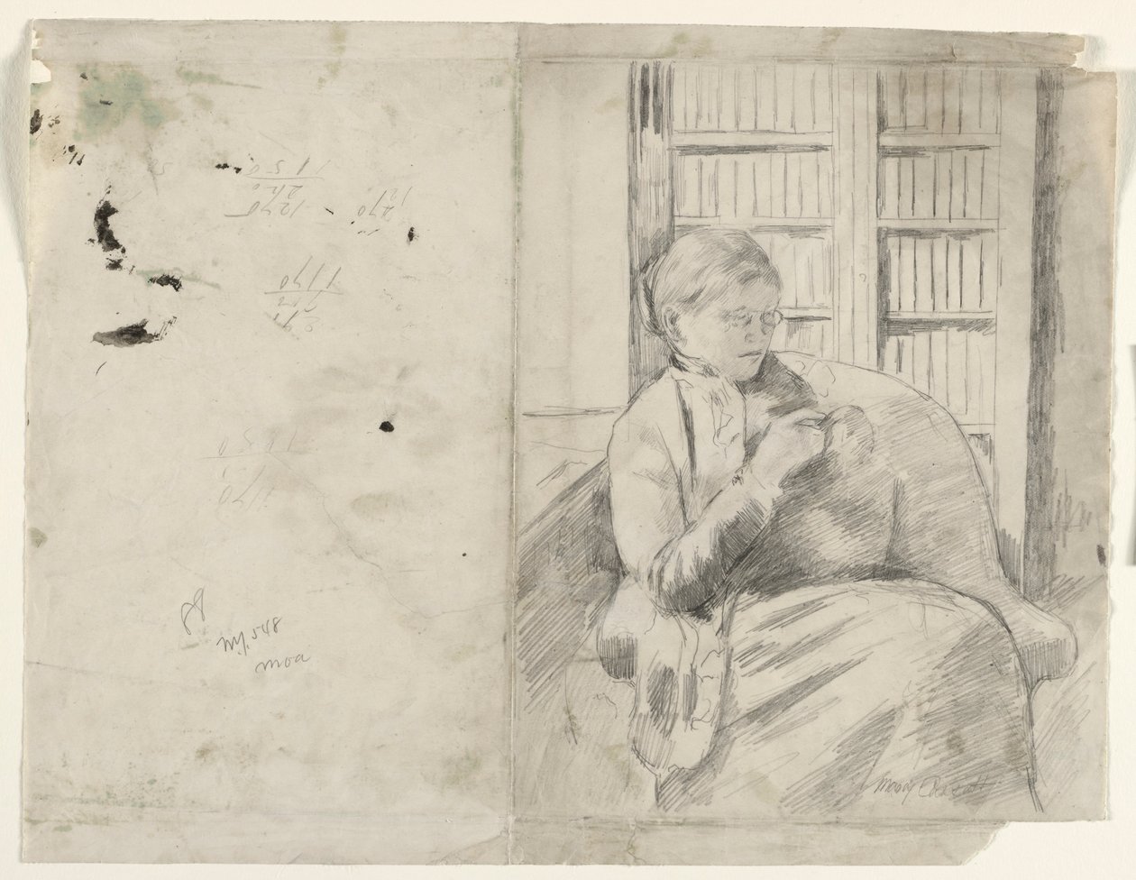 Kötés a könyvtárban recto, c. 1881. alkotó: Mary Cassatt