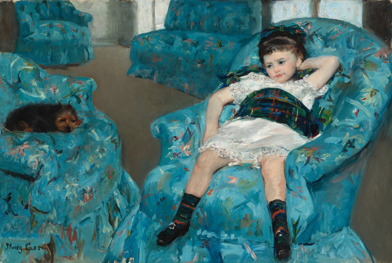 Kislány kék karosszékben, 1878. alkotó: Mary Cassatt