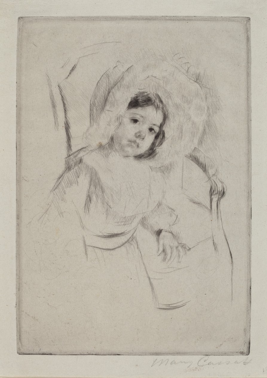Margot hajlékony motorháztetőben egy széknek dőlve, c. 1902. alkotó: Mary Cassatt