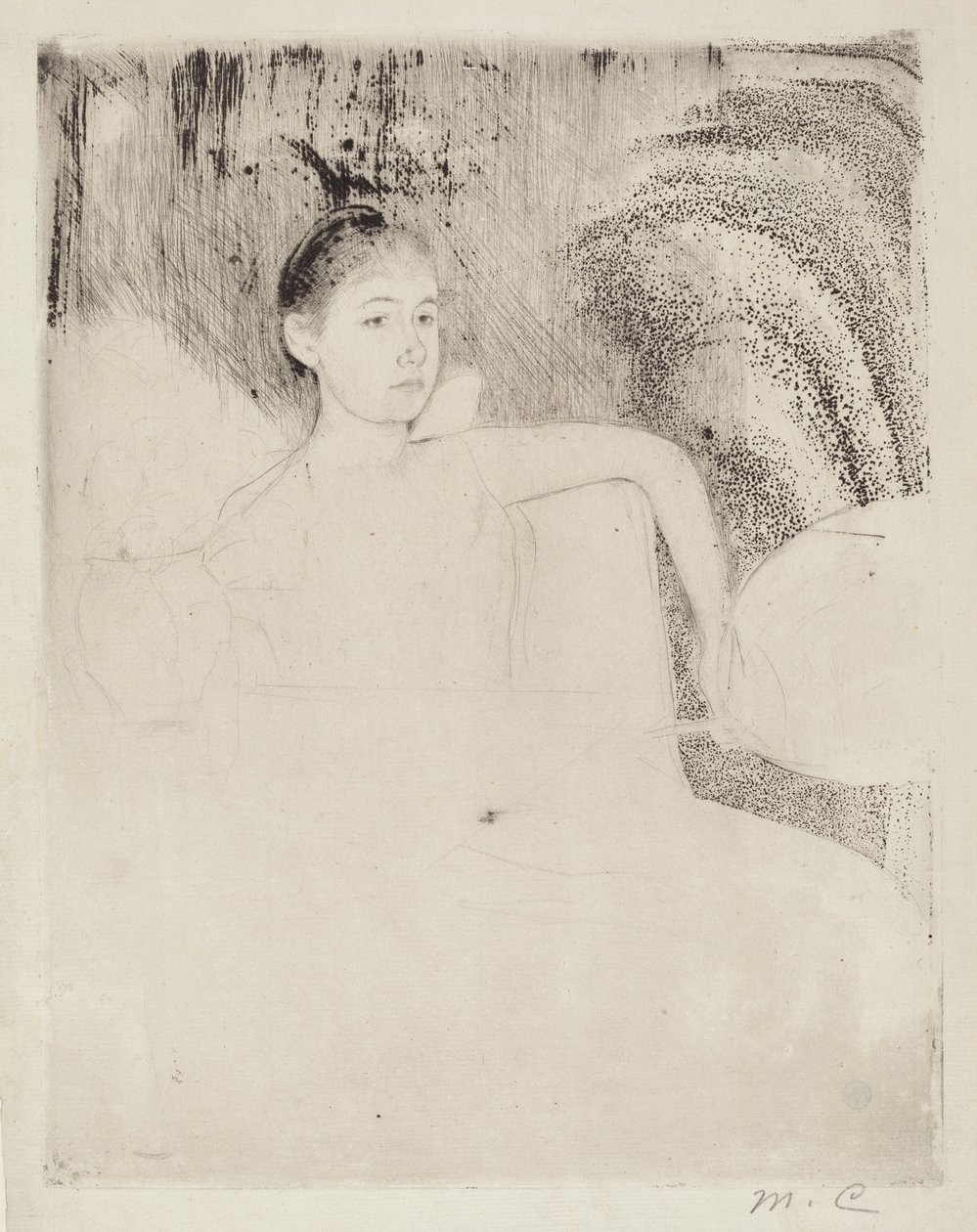 Mimi japán rajongót tart a kezében alkotó: Mary Cassatt
