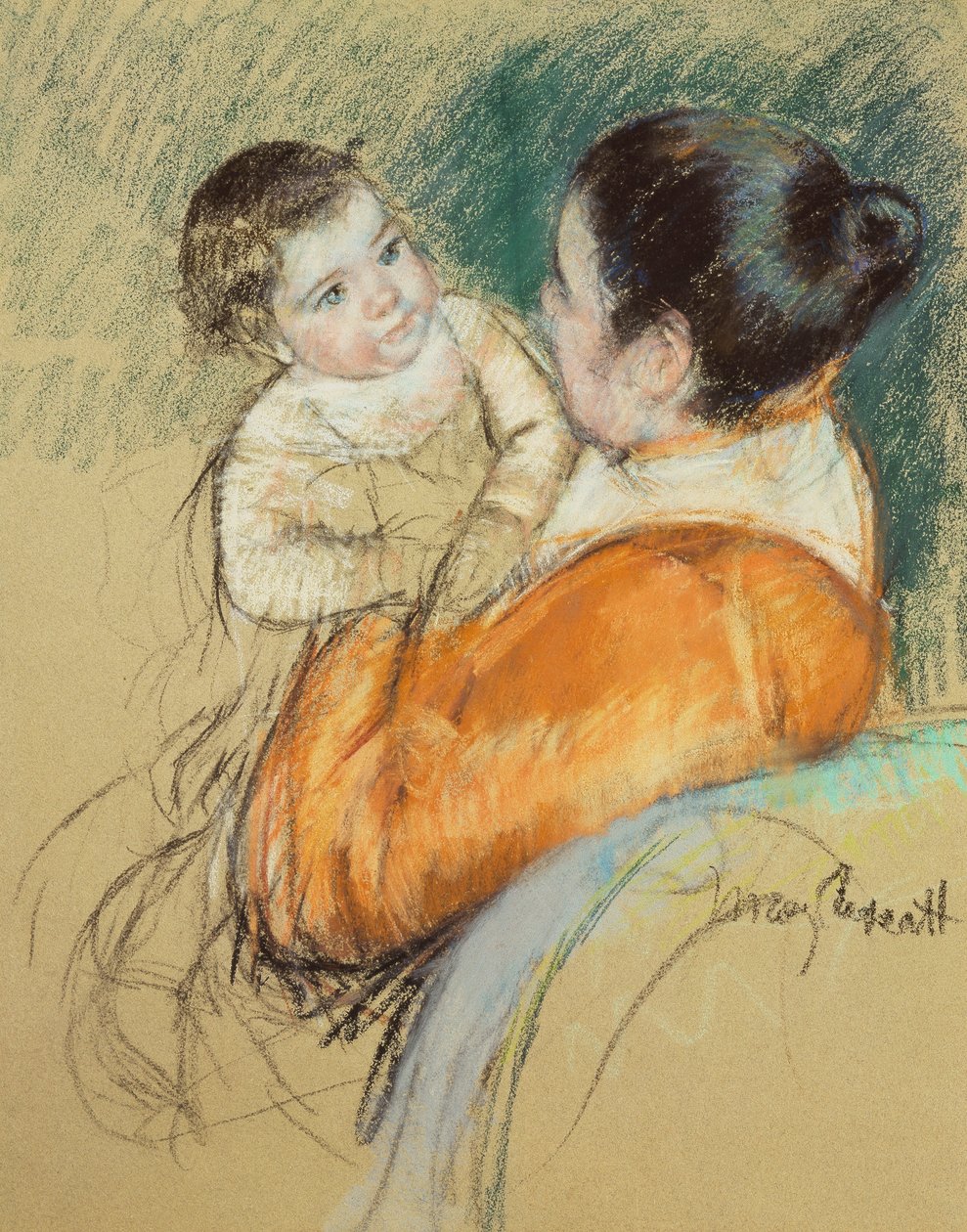 Louise anya feltartja kék szemű gyermekét, alkotó: Mary Cassatt