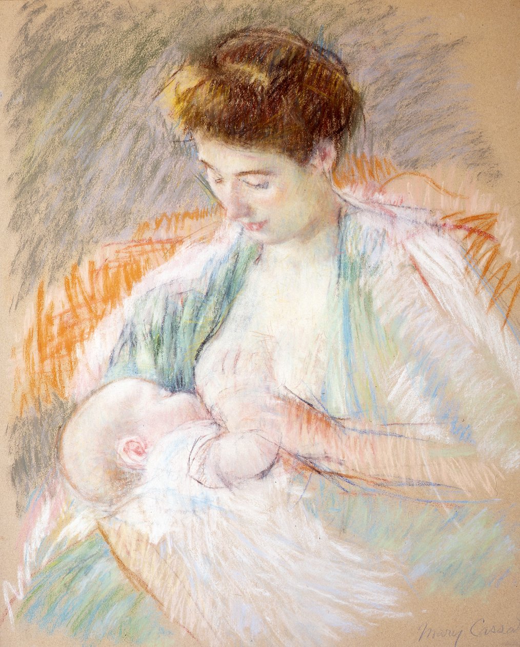 Mother Rose szoptatja a gyermekét, 1900 körül (pasztell, papír) alkotó: Mary Cassatt