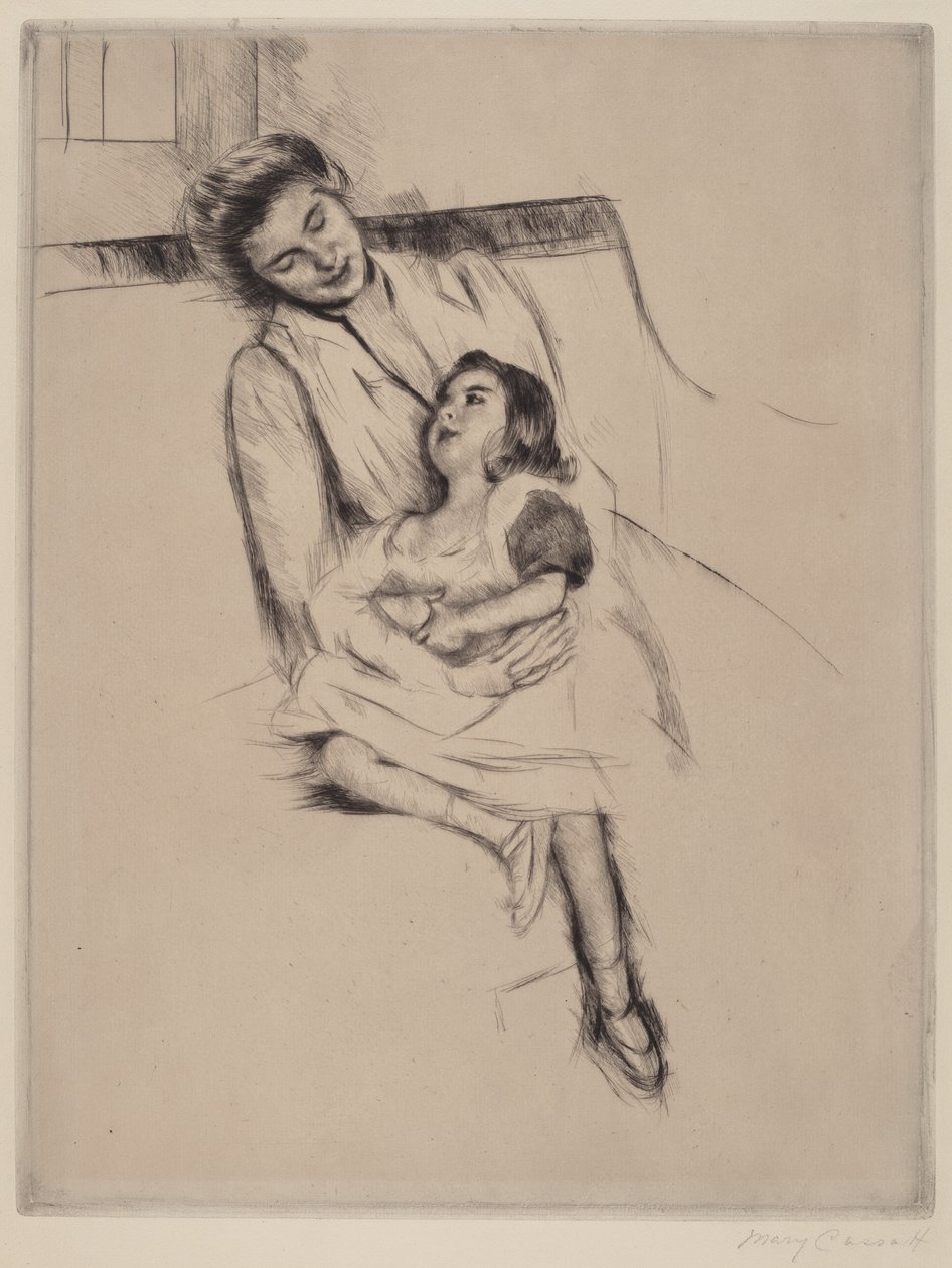Reine és Margot 2. számú kanapén ül, c. 1902. alkotó: Mary Cassatt