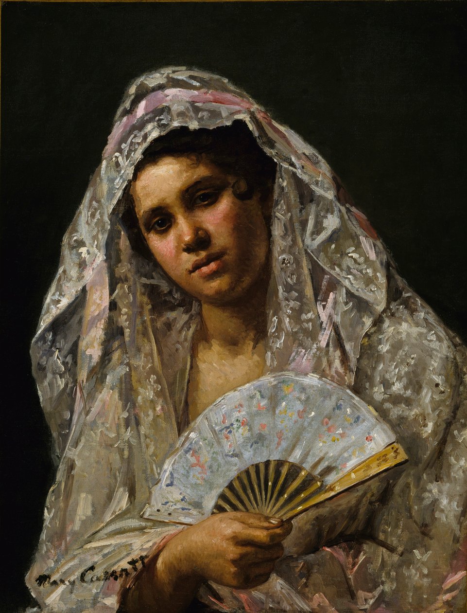 Spanyol táncosnő csipkés mantillát visel alkotó: Mary Cassatt