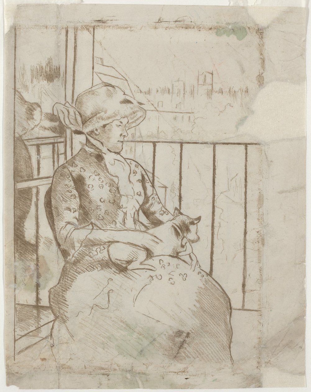Susan az erkélyen kutyát tartva [verso], c. 1883. alkotó: Mary Cassatt