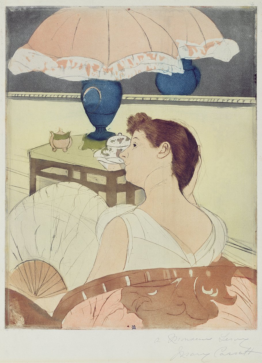 A lámpa, 1891 (szárazhegy, puha talaj és akvatinta papíron) alkotó: Mary Cassatt