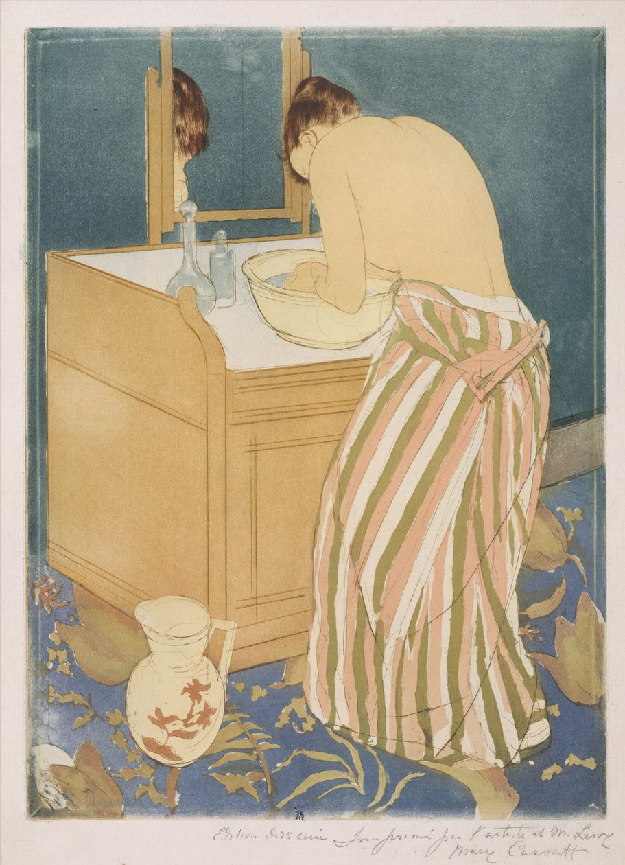 Woman Bathing (La Toilette), 1890-1 (szárazhús és akvatinta) alkotó: Mary Cassatt