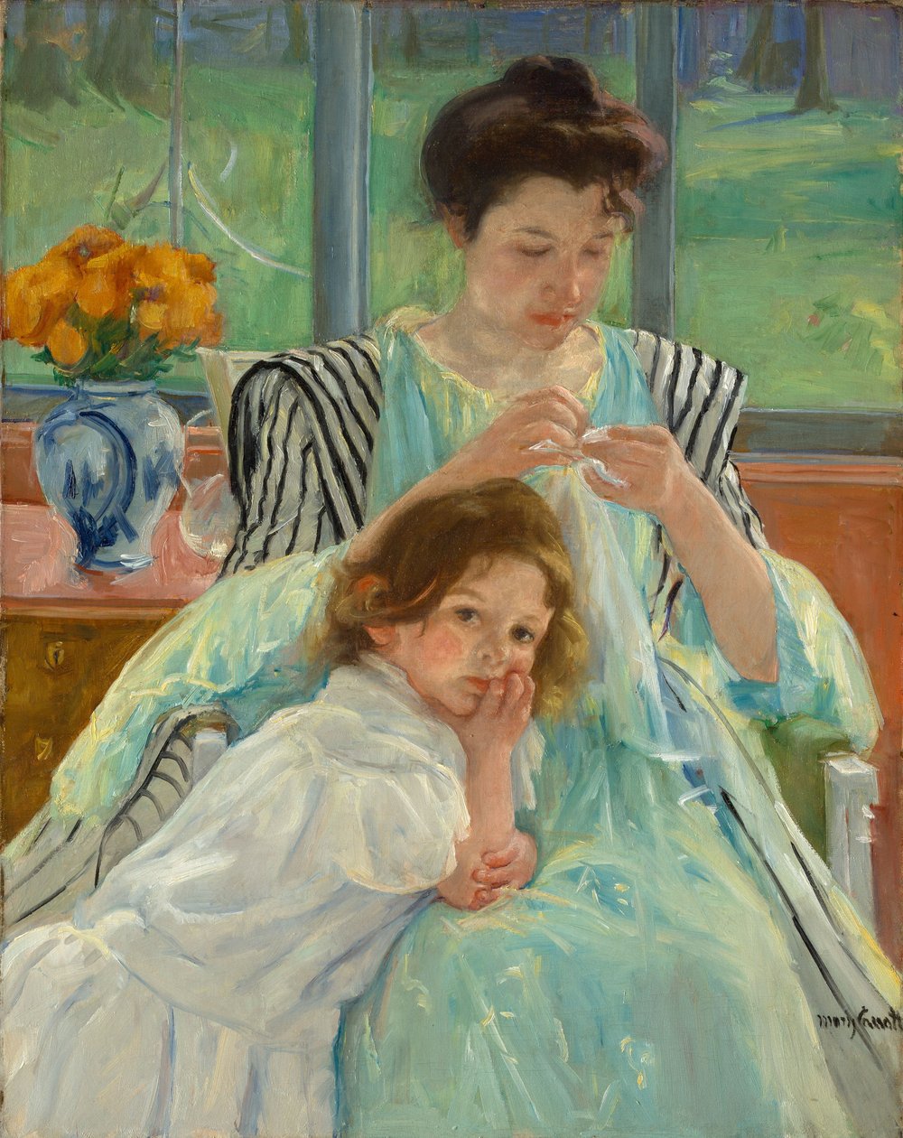 Fiatal anya varrás, 1900 alkotó: Mary Cassatt