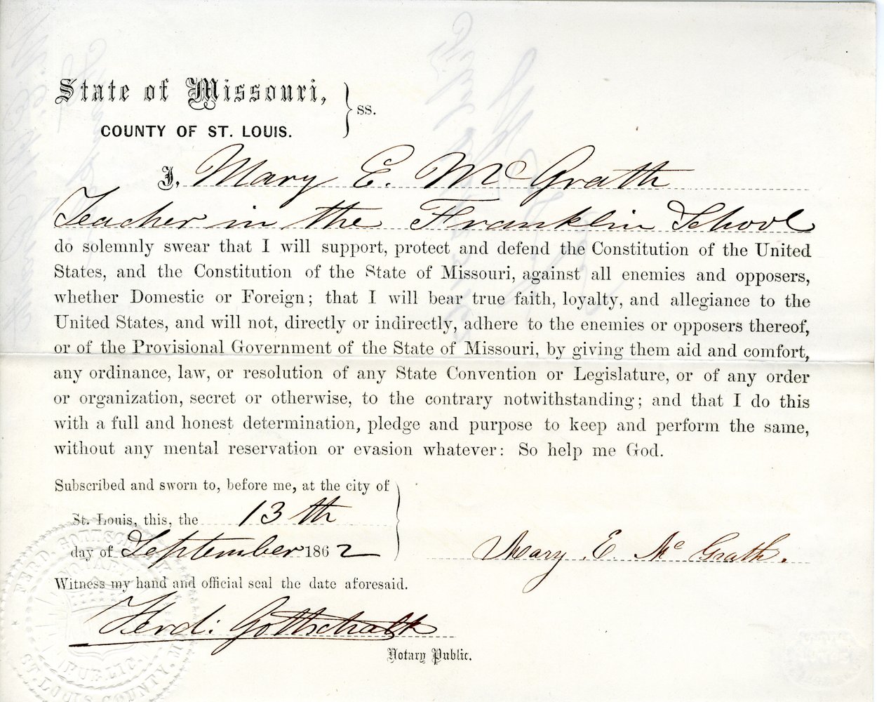 Mary E. McGrath hűség esküje Missouri államból, St. Louis megyéből alkotó: Mary E. McGrath