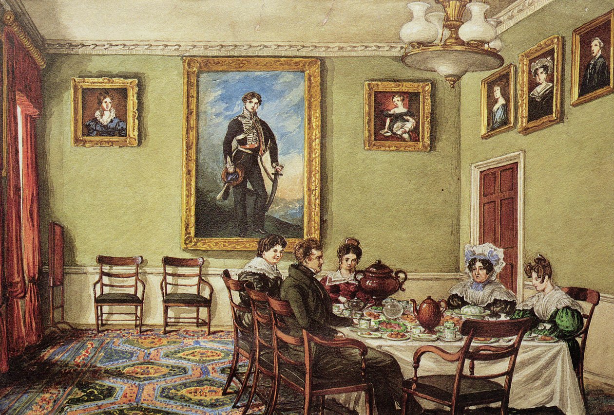 Ebédlő a Langton Hallban, család reggelinél, 1832-3 alkotó: Mary Ellen Best