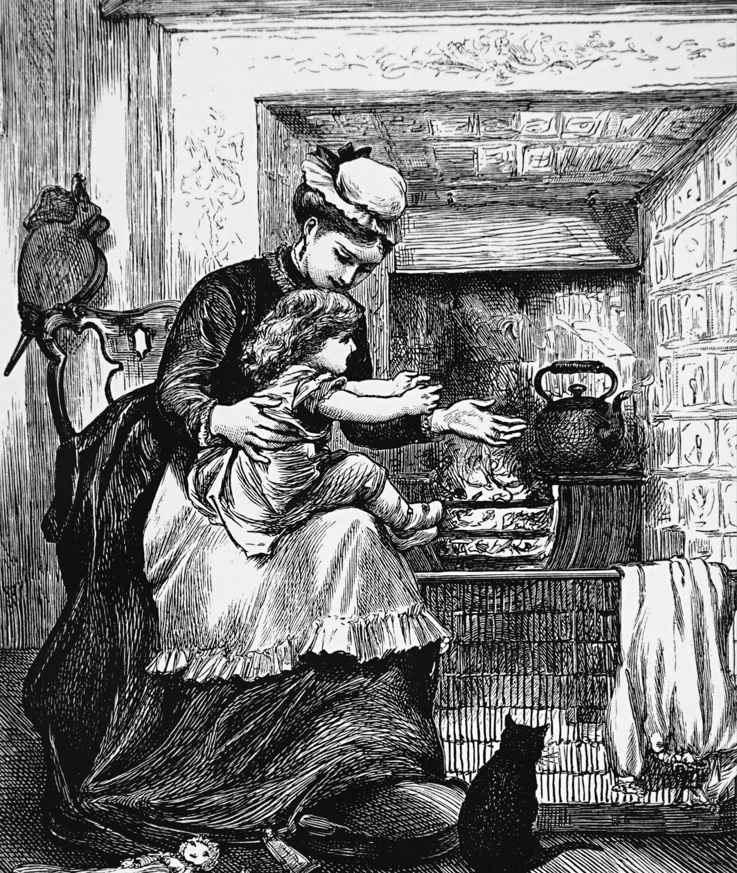 Egy dajka egy gyerekkel a tűz előtt alkotó: Mary Ellen Edwards