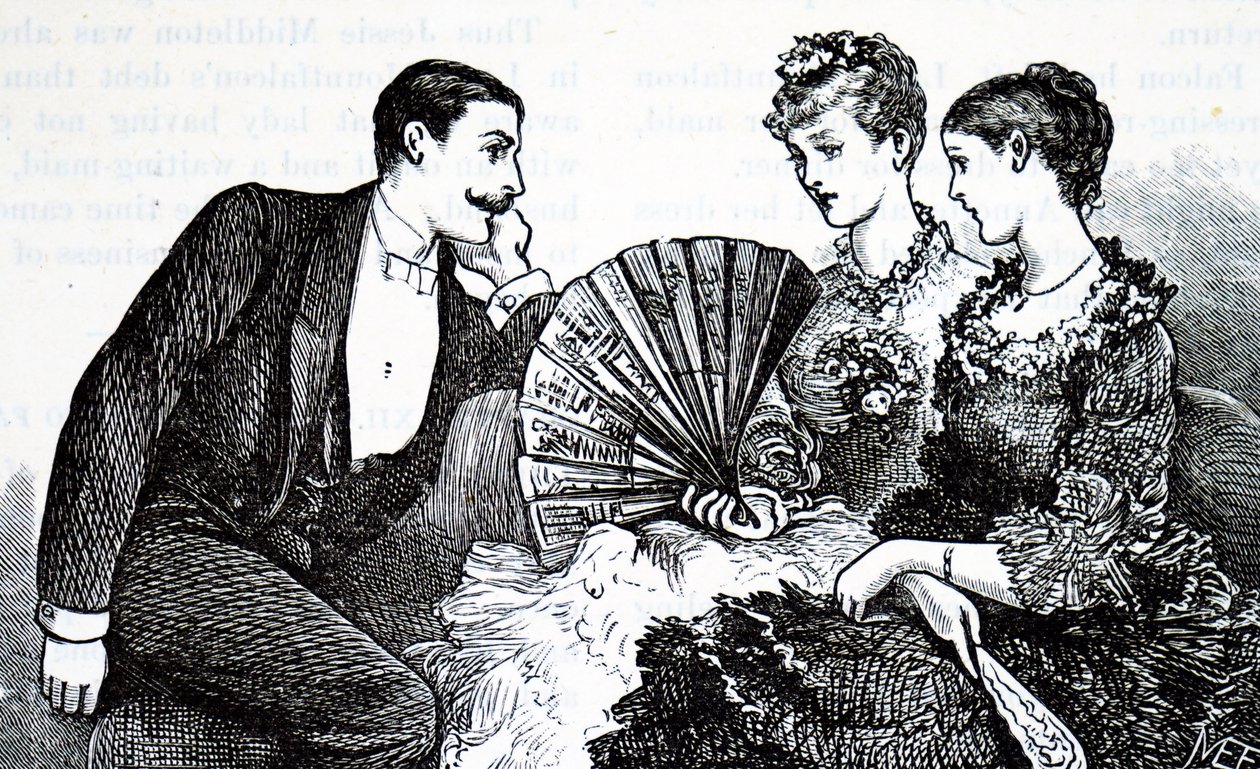 Egy gazdag fiatal hölgy legyezőt használ. alkotó: Mary Ellen Edwards