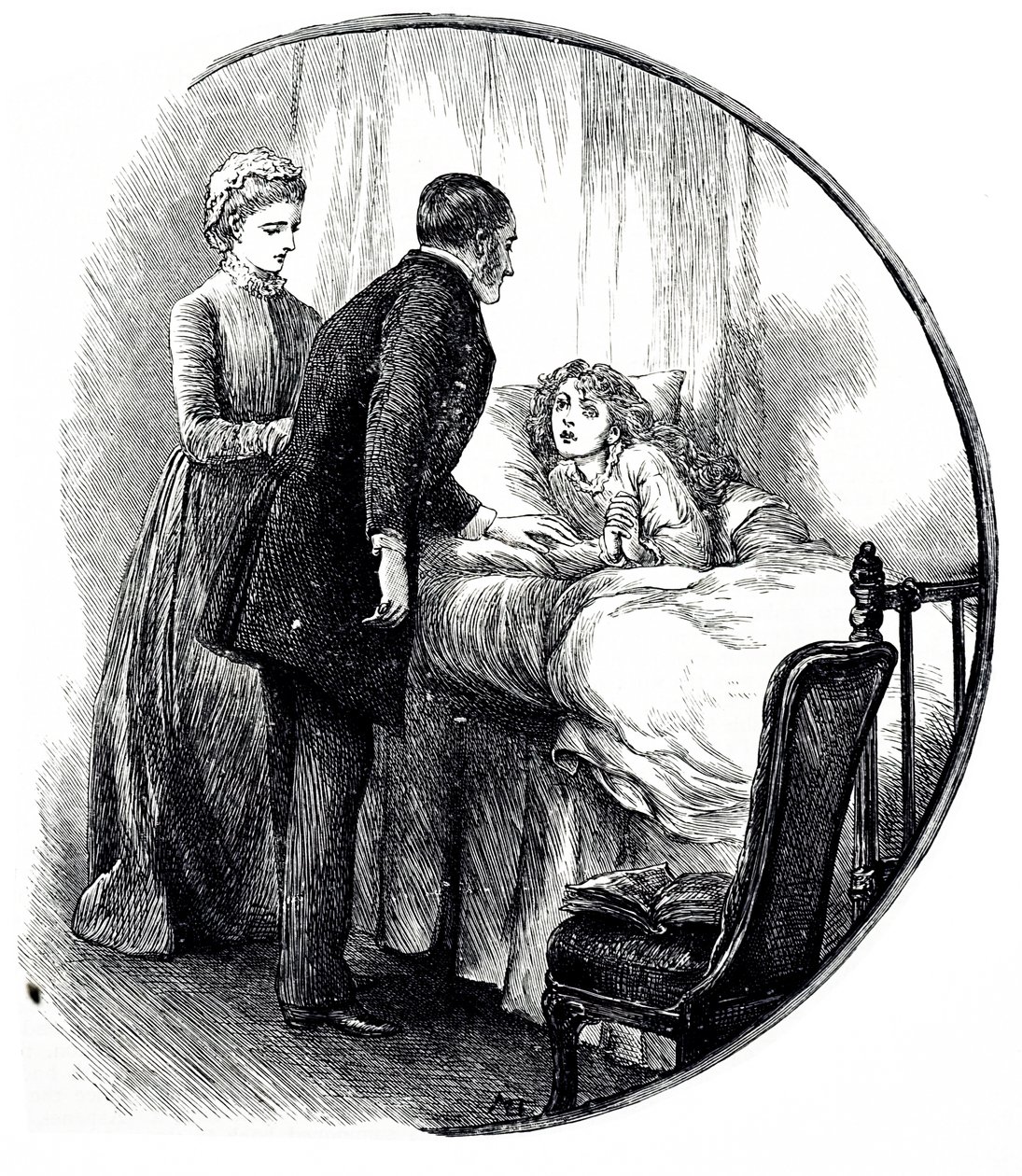 Egy metszet, amely egy orvost ábrázol, aki otthonában látogatja fiatal páciensét. Illusztrálta: Mary Ellen Edwards (1838-1934) angol művész és gyermekkönyvek termékeny illusztrátora alkotó: Mary Ellen Edwards