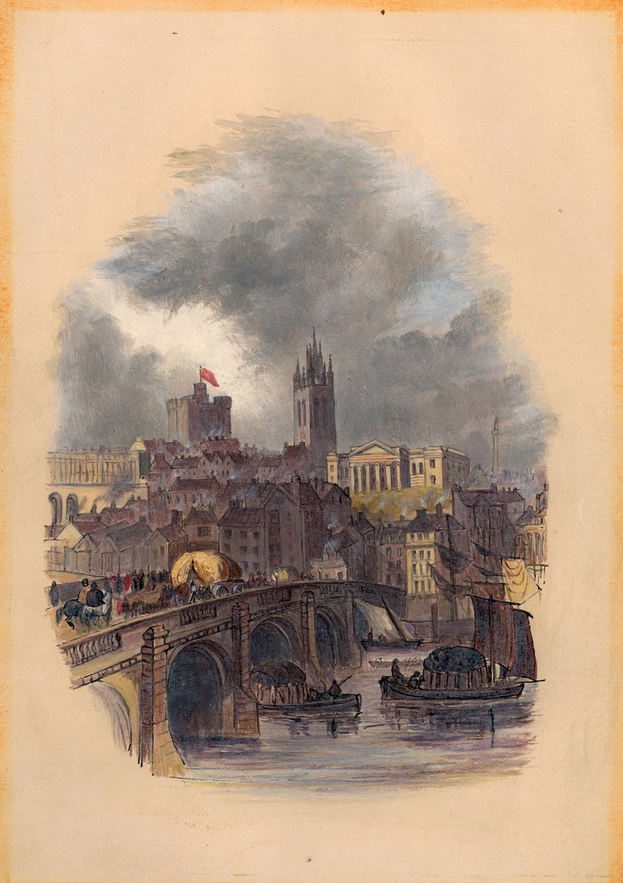 A régi Tyne-híd, a Moot Hall, a Szent Miklós-katedrális és a vár (tinta és wc, papír) alkotó: Mary Jane Hancock