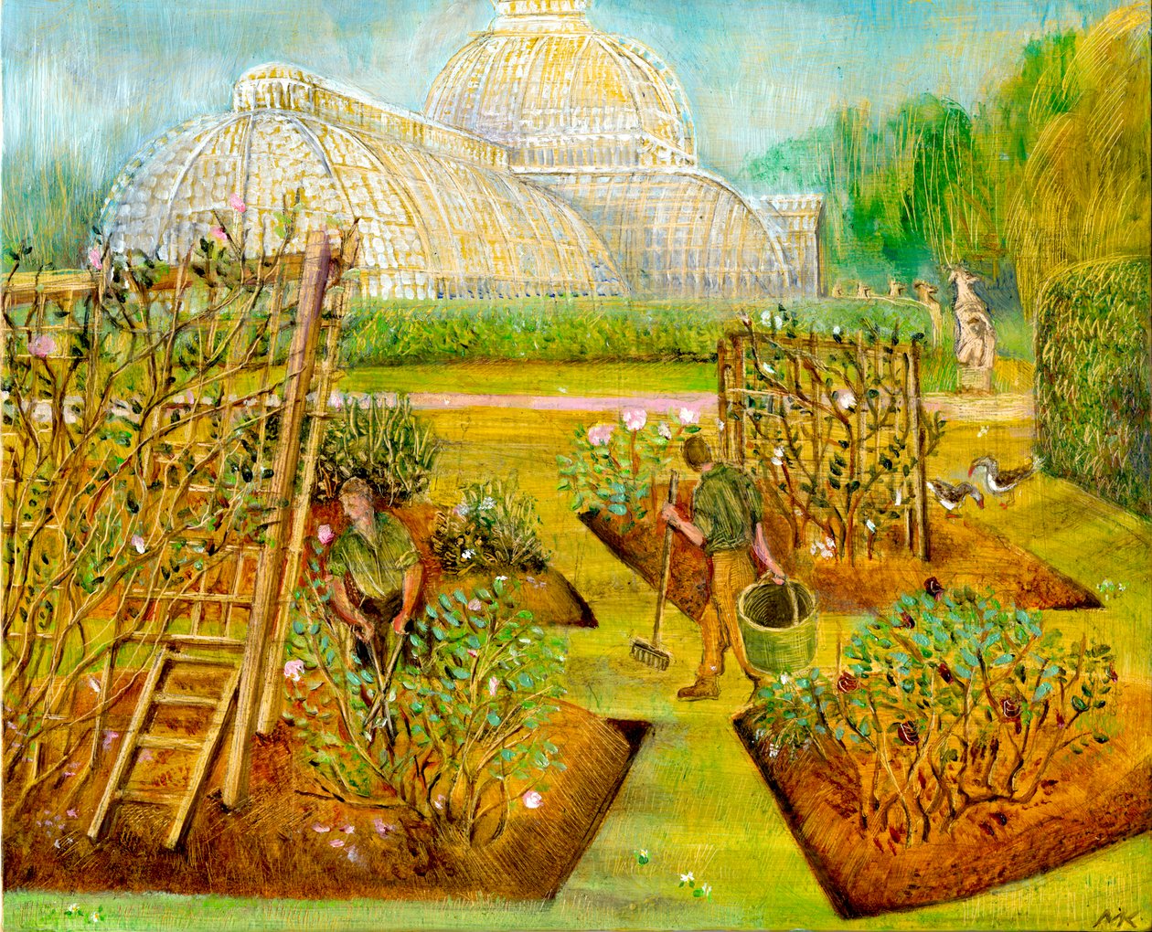 Gardeners, Kew, 2002 (olaj, fedélzeten) alkotó: Mary Kuper