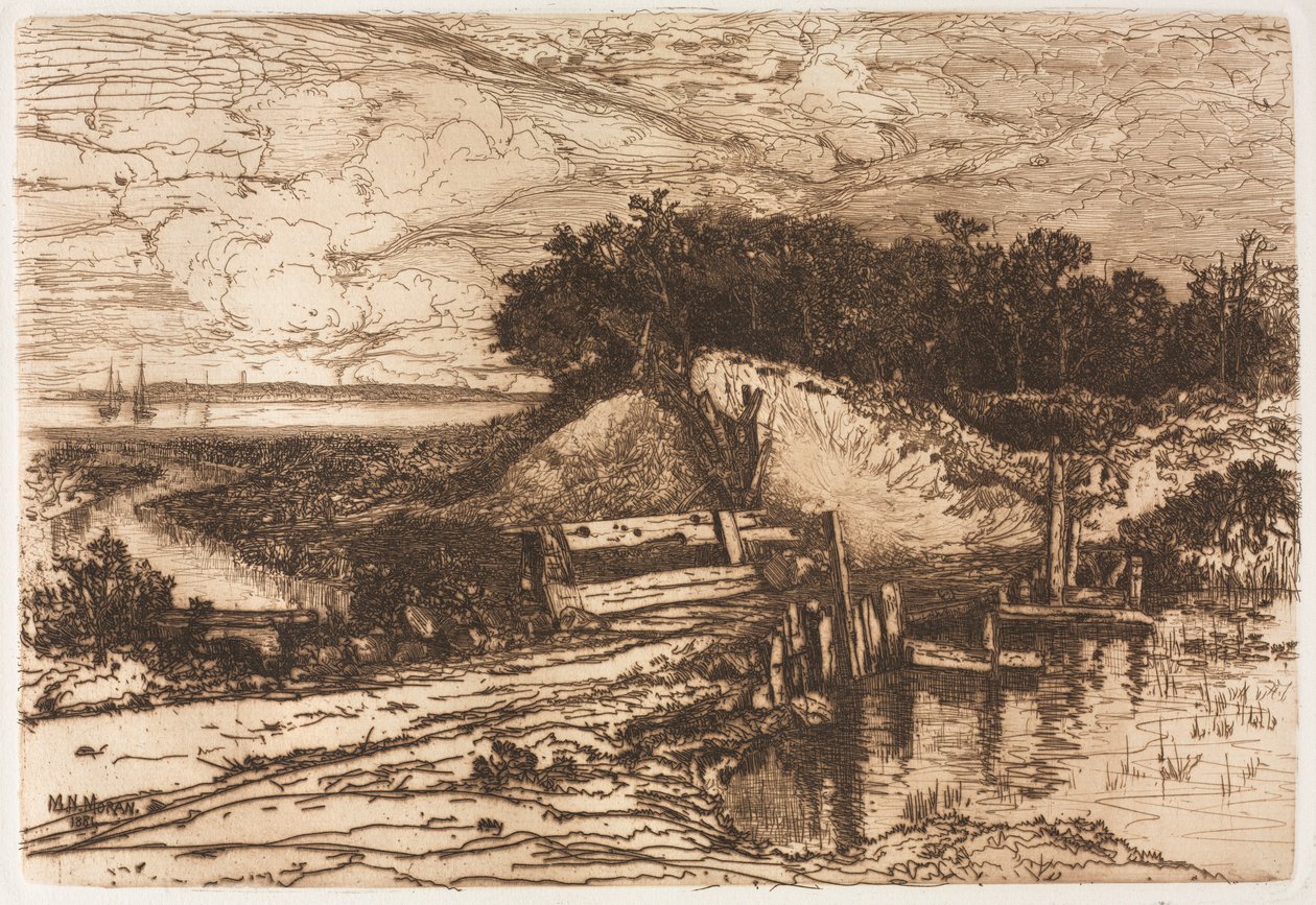 Gardiners Bay, Long Island, a Fresh Pondból nézve, 1881. alkotó: Mary Nimmo Moran