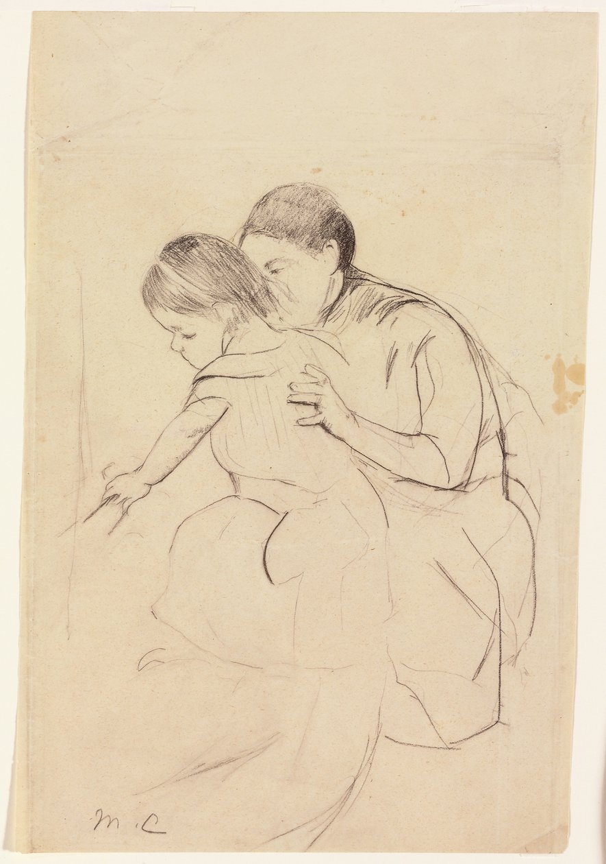 Baba bal kézzel megérint egy kádat, ápolója tartja, 1891 körül alkotó: Mary Cassatt