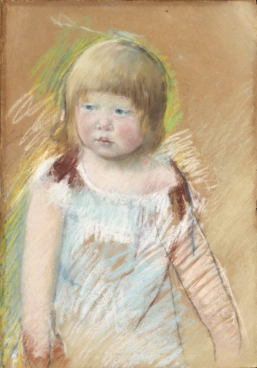 Gyerek frufruval kék ruhában, 1910 körül alkotó: Mary Cassatt