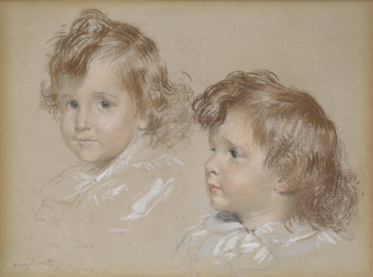 Gyerekfejek (pasztell, vászonra szerelt papíron) alkotó: Mary Stevenson Cassatt