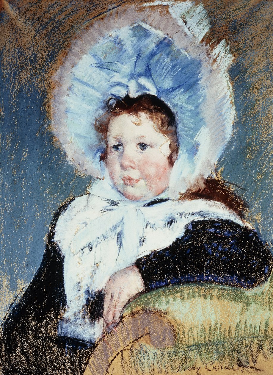 Dorothy egy nagyon nagy motorháztetőben és egy sötét kabátban, 1904 körül alkotó: Mary Cassatt