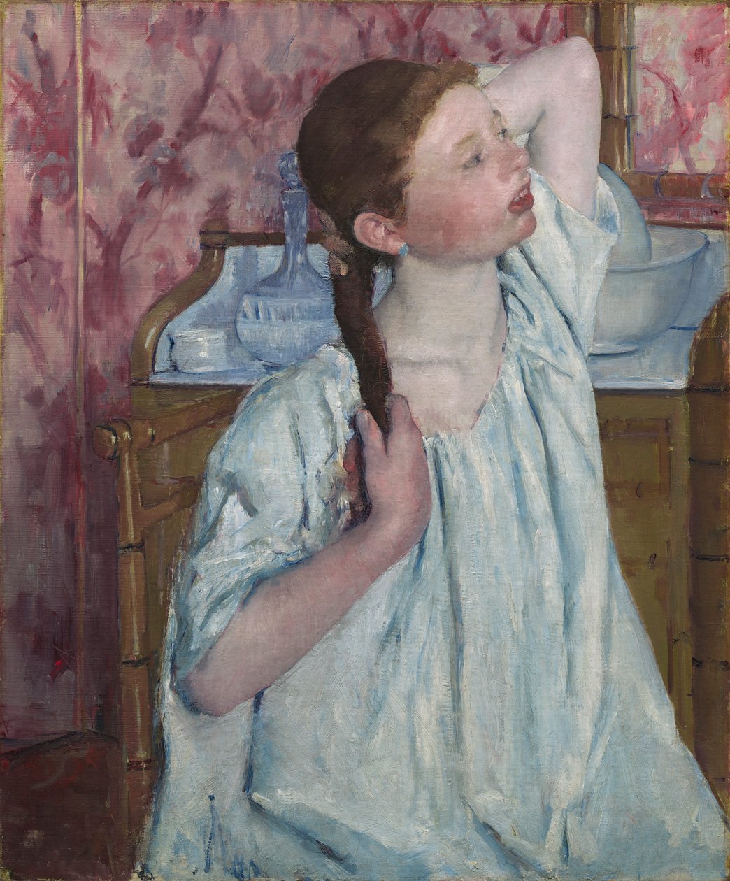Lány intézi a haját alkotó: Mary Stevenson Cassatt