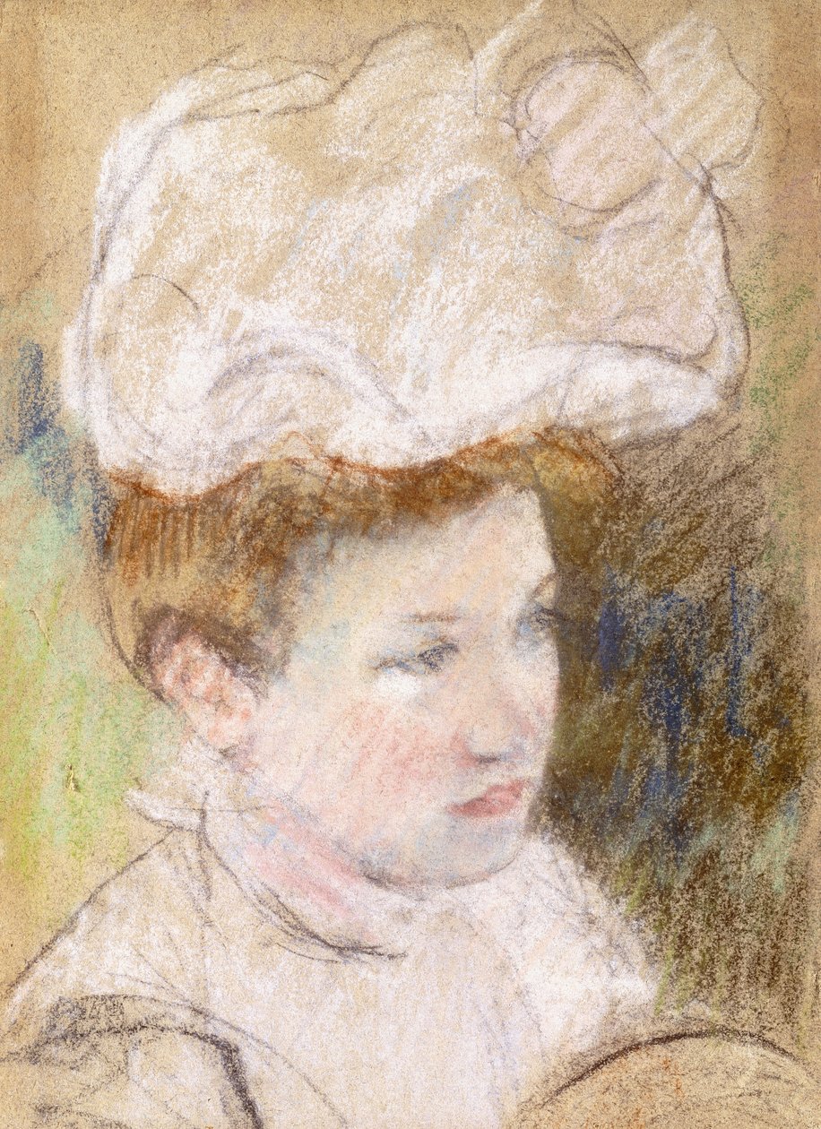 Leontine rózsaszín bolyhos kalapban, 1898 alkotó: Mary Cassatt