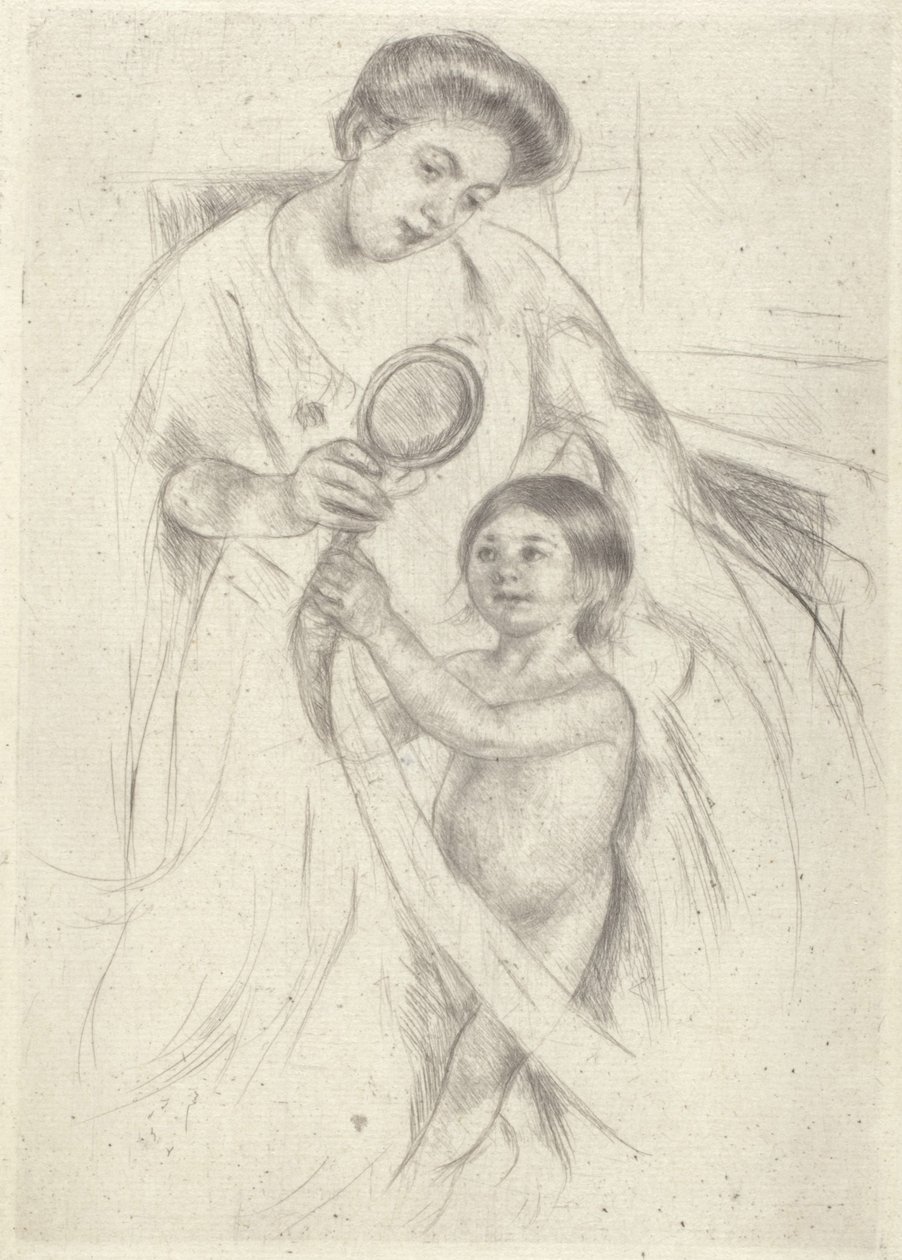 Kéztükörbe nézés #3 (tinta) alkotó: Mary Stevenson Cassatt