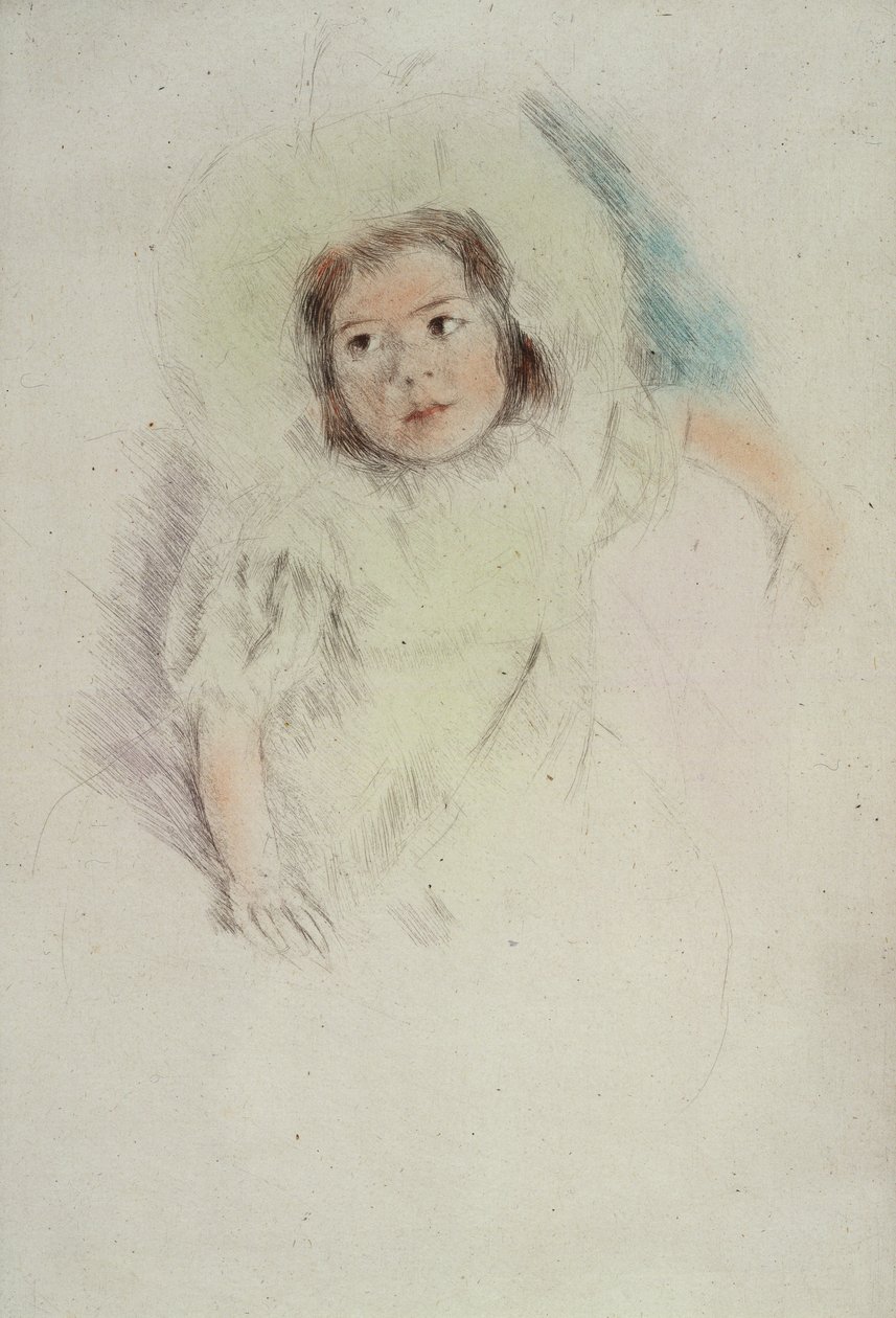 Margot motorháztetőt viselő (színes rézkarc papíron) alkotó: Mary Stevenson Cassatt
