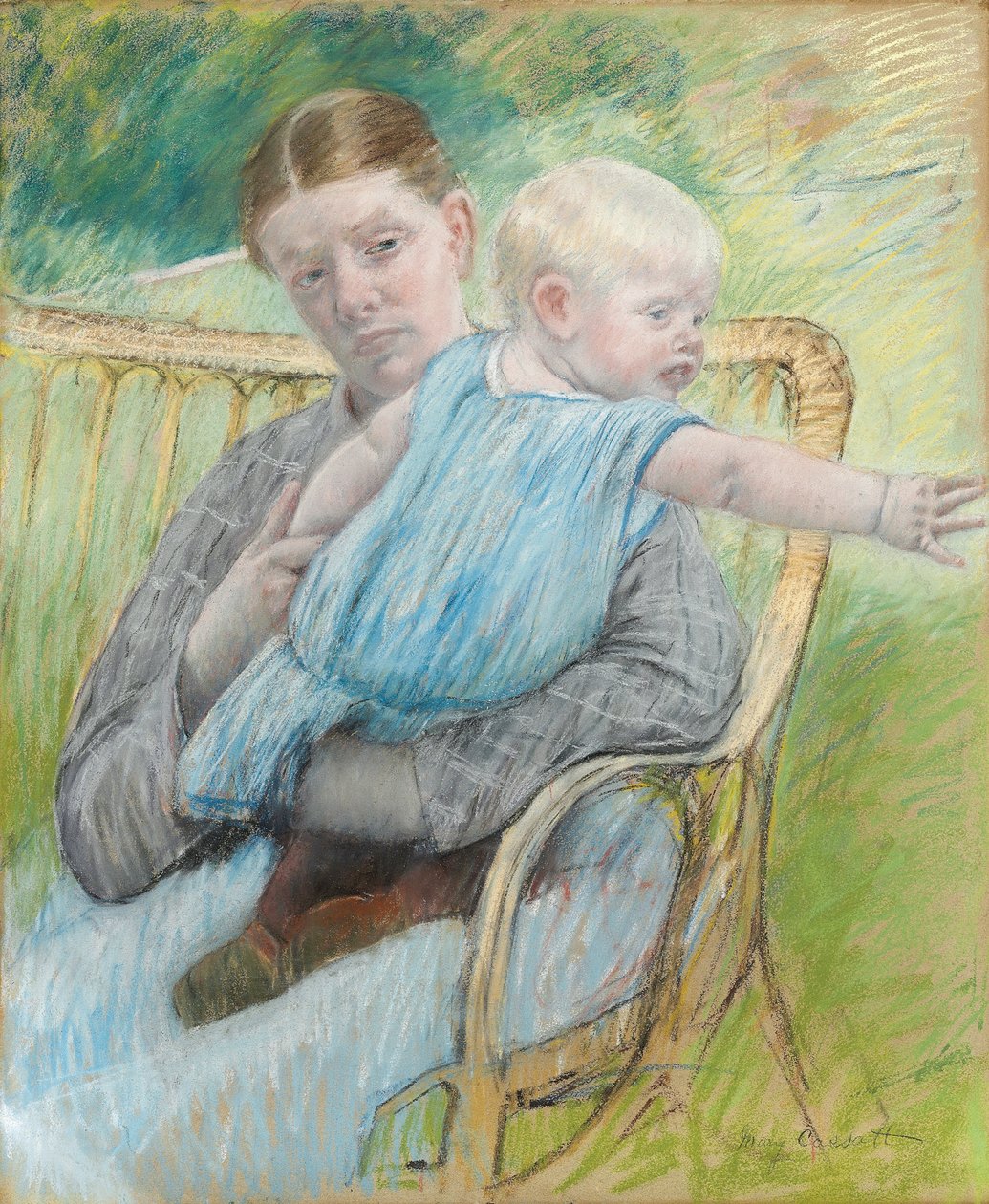 Mathilde portant son bebe (Mathilde Holding Baby) - Pasztell papíron (72,7x60,4 cm), Mary Cassatt (1845-1926), kb 1889 - Magángyűjtemény alkotó: Mary Stevenson Cassatt