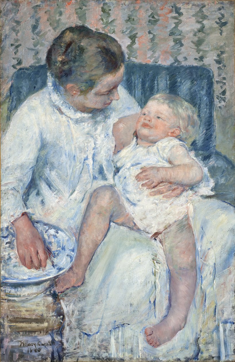 Anya megmosni álmos gyermekét alkotó: Mary Stevenson Cassatt