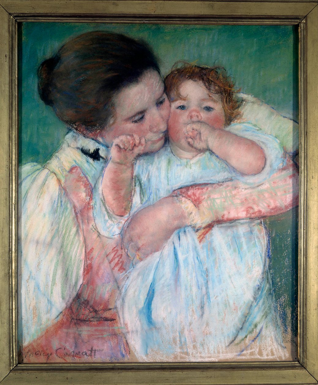 Anya és gyermeke zöld háttéren vagy Maternity Painting by Mary Cassatt (1844-1926) 1897 V. 0,55x0,46 m Párizs, musee d