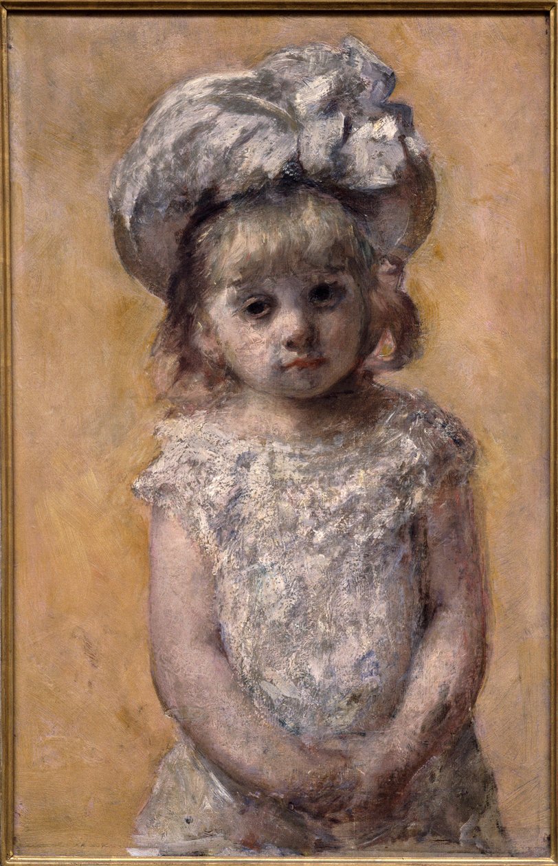 Portré lány vagy csipke ruha. Egy fehér ruhás kislány portréja szomorúan néz ki. Az amerikai Mary Cassatt festménye (1844-1926) alkotó: Mary Stevenson Cassatt