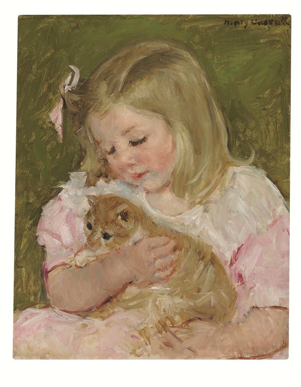 Sara macskát tart, 1907-08 körül (olaj, vászon) alkotó: Mary Stevenson Cassatt