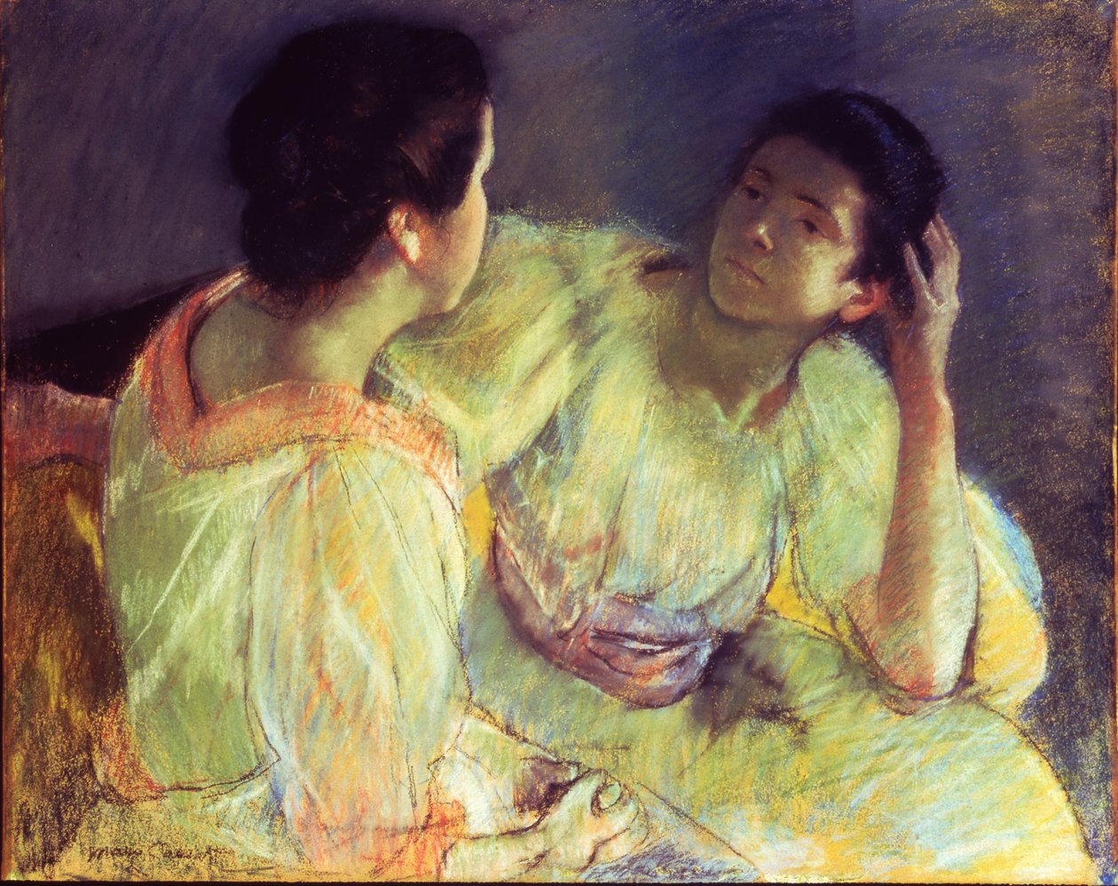A beszélgetés, 1896 körül (pasztell, vászonra fektetett papír) alkotó: Mary Stevenson Cassatt