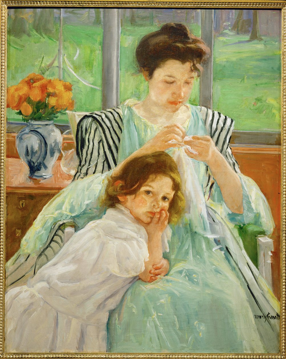 Young mother sewing (festmény vászonra) alkotó: Mary Stevenson Cassatt