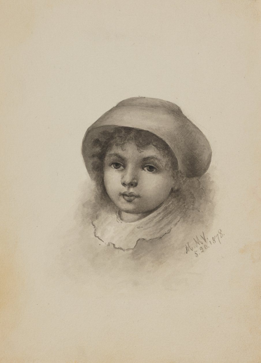 Cím nélküli Kalapos gyermek feje, 1878. alkotó: Mary Vaux Walcott