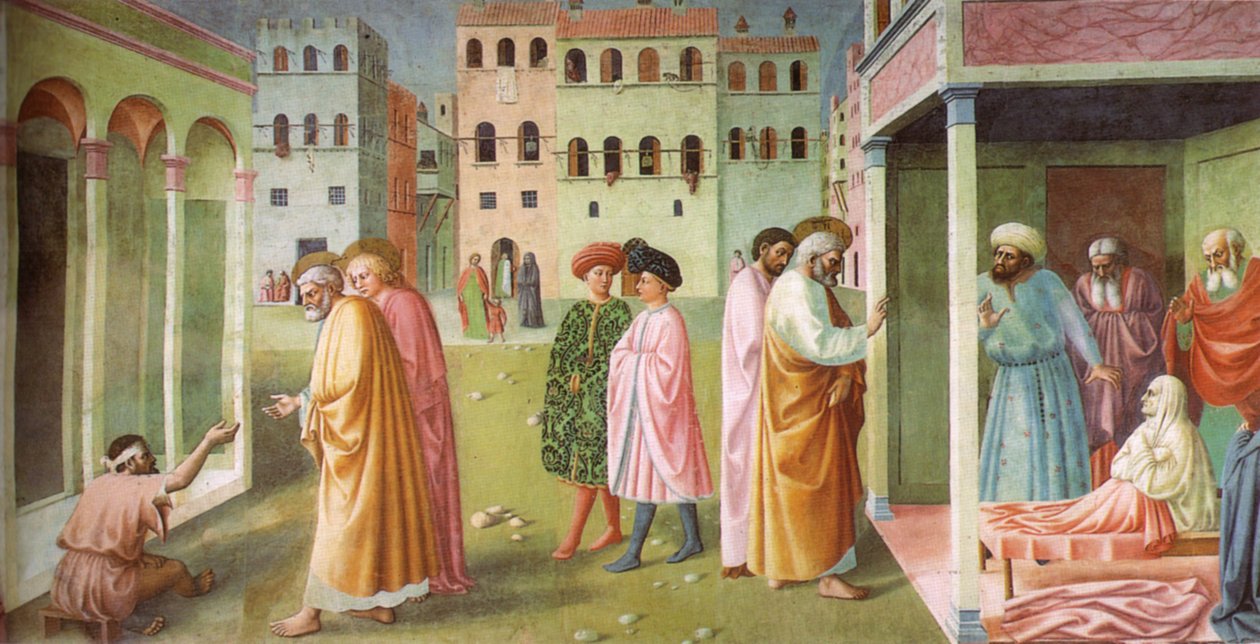 A nyomorék meggyógyítása és Tabitha feltámasztása alkotó: Masolino da Panicale